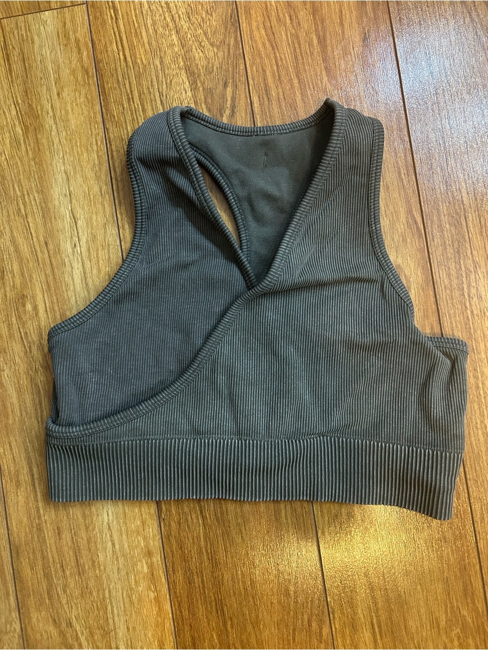 Fabletics Olive Green Ribbed Crossover Sports Bra Size Medium